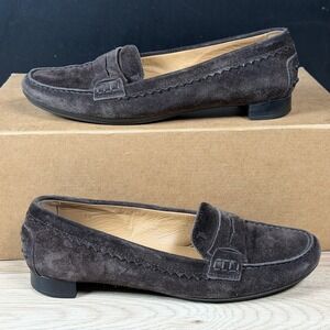 Tods Penny Loafers Womens 7.5 Brown Suede Driving Moc Slip On Shoes Italy Made